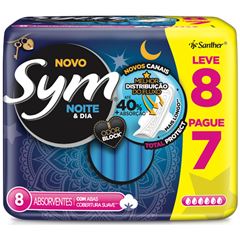 Absorvente Sym Noturno com Abas Suave embalagem com 8 unidades